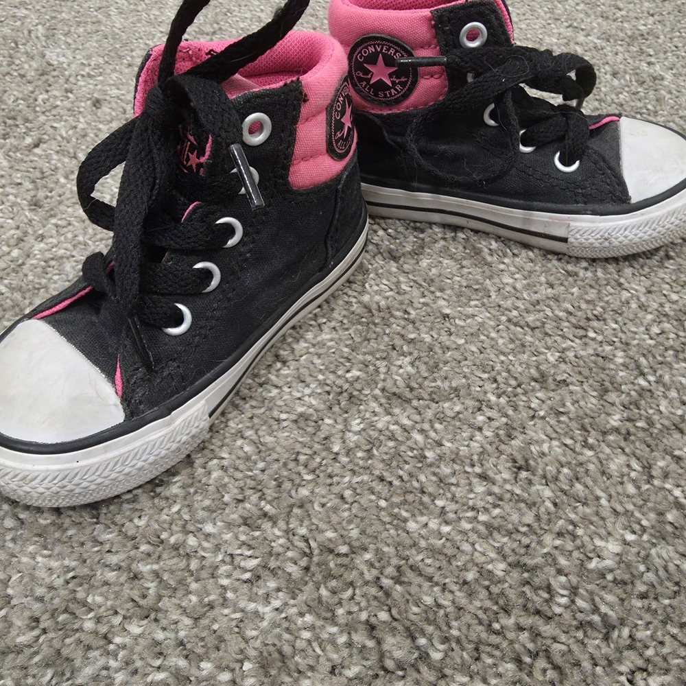 Converse Kids High-Top Sneakers in Black with Pink Trim